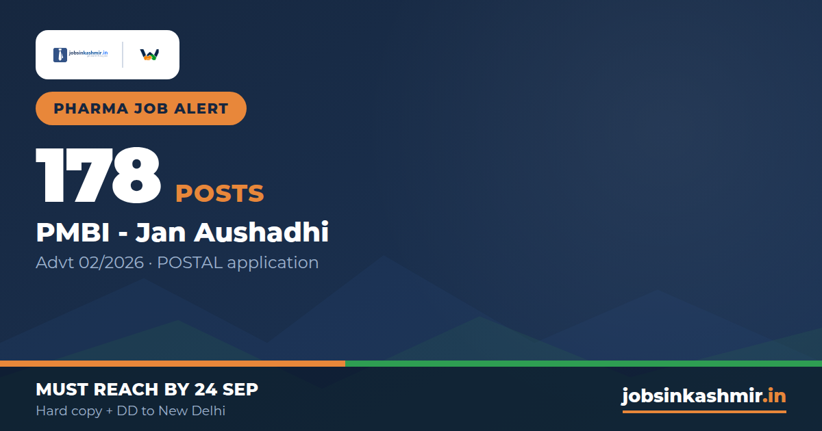 PMBI Jan Aushadhi - 178 Posts, But You Must Post a Hard Copy to Delhi by 24 September