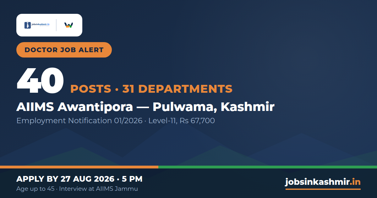 Senior Resident & Senior Demonstrator - 40 Posts at AIIMS Awantipora (Notification 01/2026) | AIIMS Awantipora