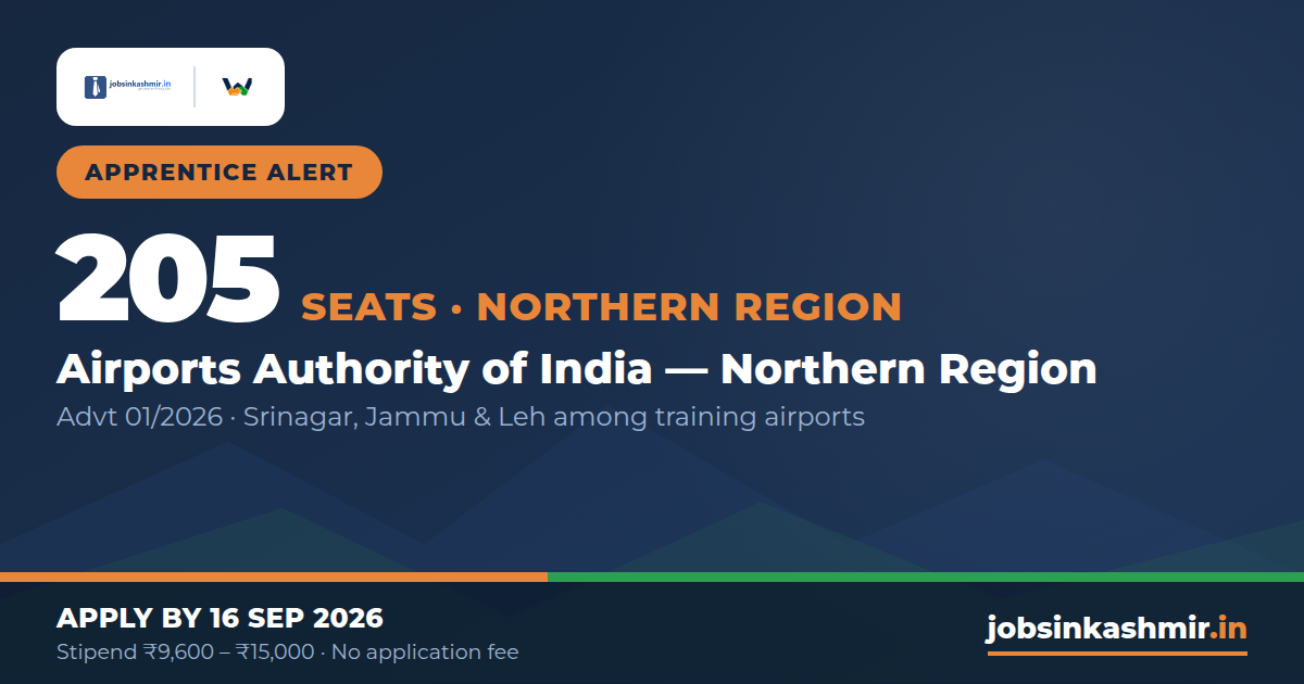 AAI Apprentice 2026-27 - 205 Seats, Srinagar & Jammu Among the Training Airports | Airports Authority of India