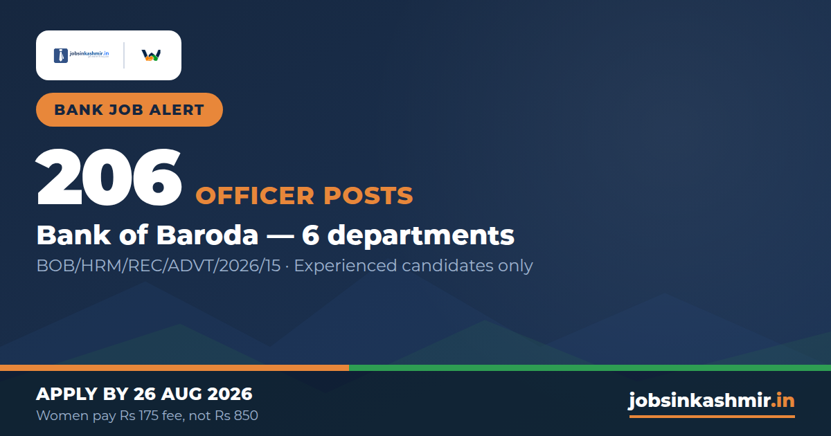 Bank of Baroda - 206 Officer Posts Across 6 Departments (BOB/HRM/REC/ADVT/2026/15) | Bank of Baroda