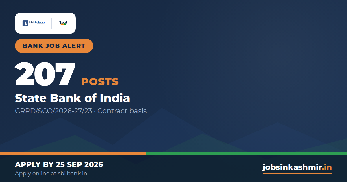 SBI - 207 Wealth Officers on CONTRACT, But Not One Circle Is in J&K (CRPD/SCO/2026-27/23)