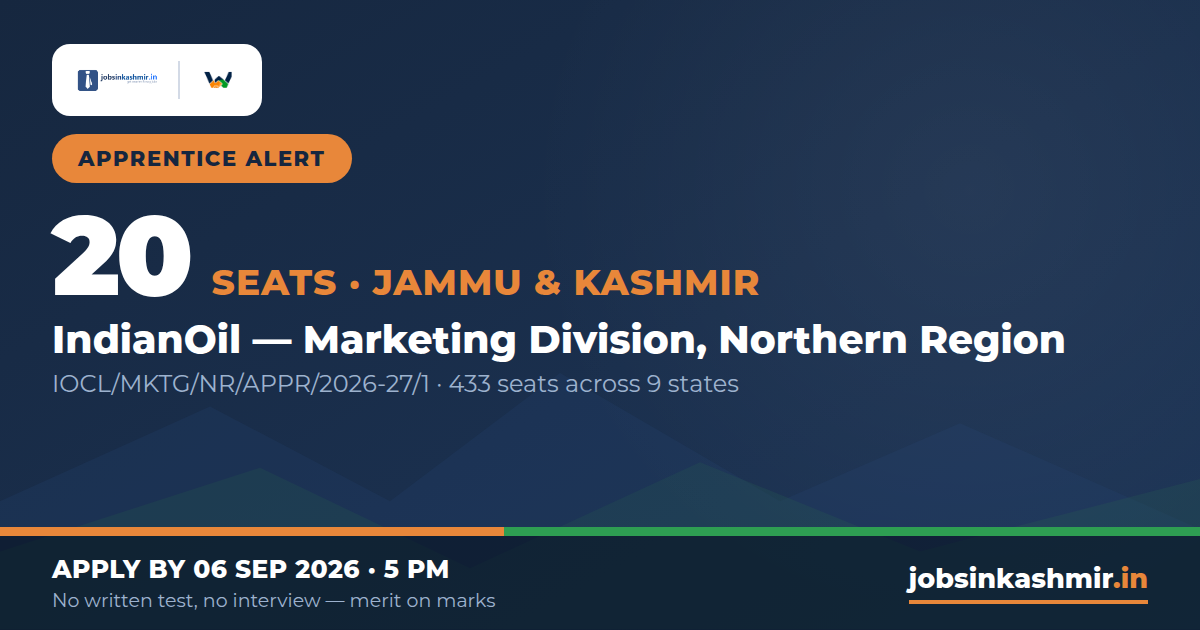 IndianOil Apprentice 2026 - 20 Seats for J&K, No Exam and No Interview | Indian Oil Corporation