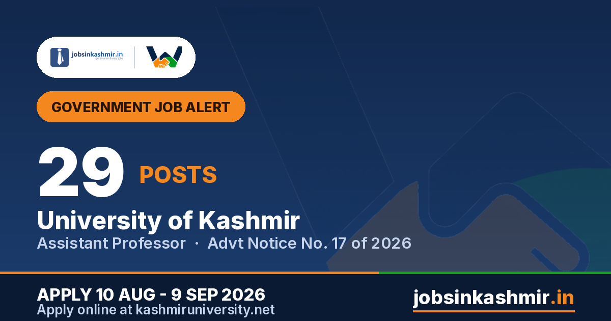 29 Assistant Professor Posts (Advt 17 of 2026) | University of Kashmir