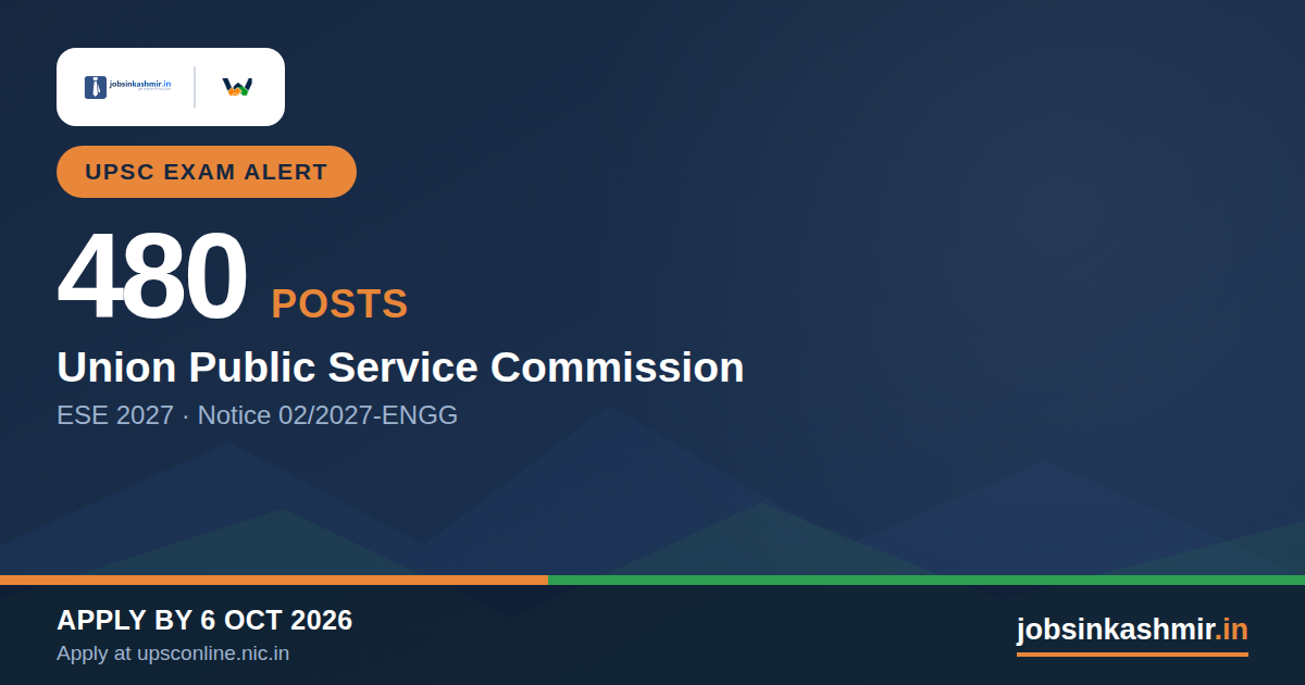 UPSC Engineering Services 2027 - 480 Group A Posts, and Both Srinagar and Jammu Are Exam Centres