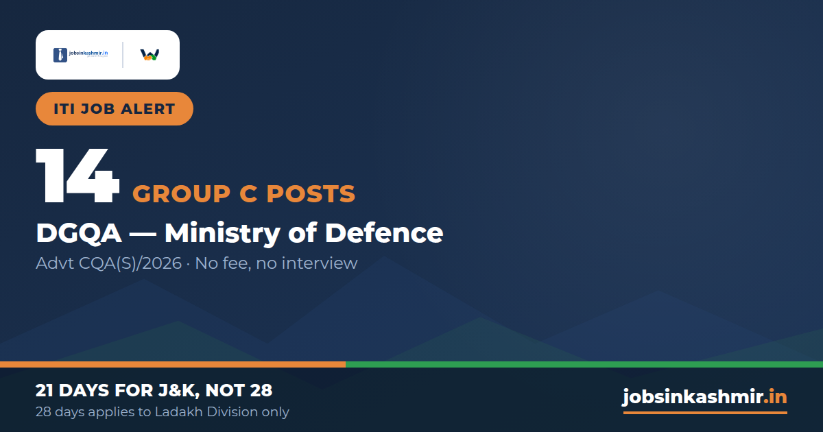 DGQA Technician - 14 Group C Posts for ITI Holders, No Fee and No Interview | Ministry of Defence
