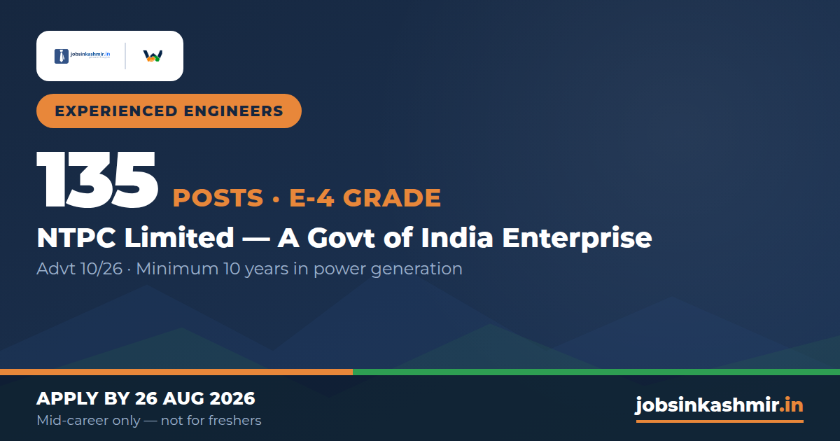 Deputy Manager - 135 Posts at E-4 Grade, 10 Years' Power Sector Experience Required | NTPC Limited