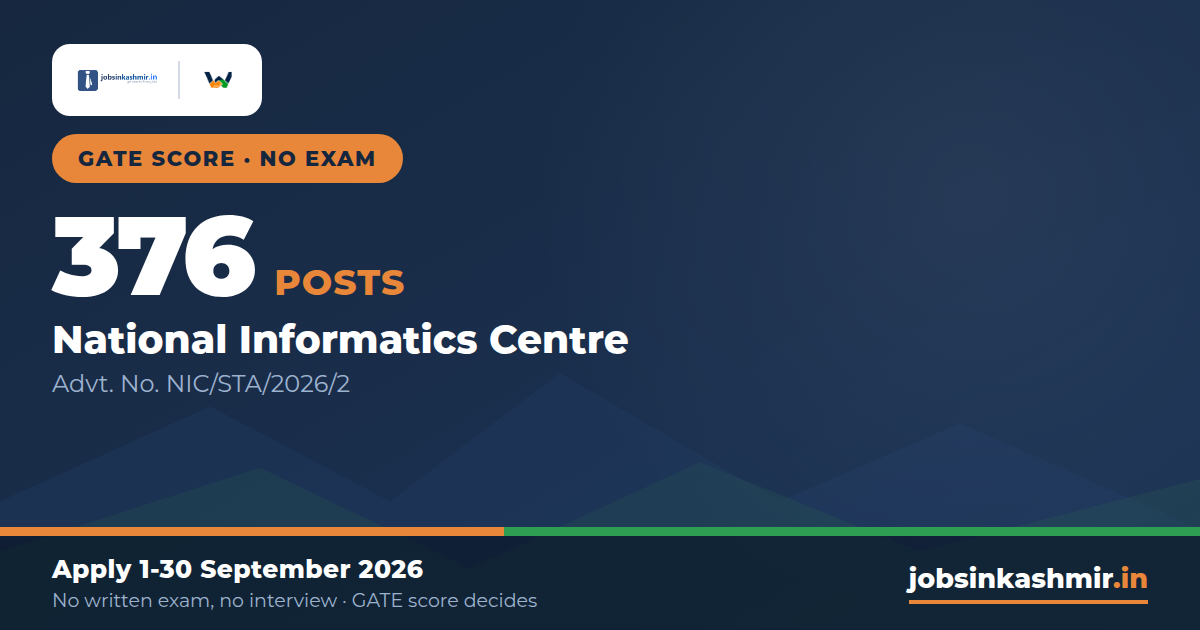 NIC - 376 Scientific/Technical Assistant Posts, Selected on GATE Score Alone, No Exam or Interview