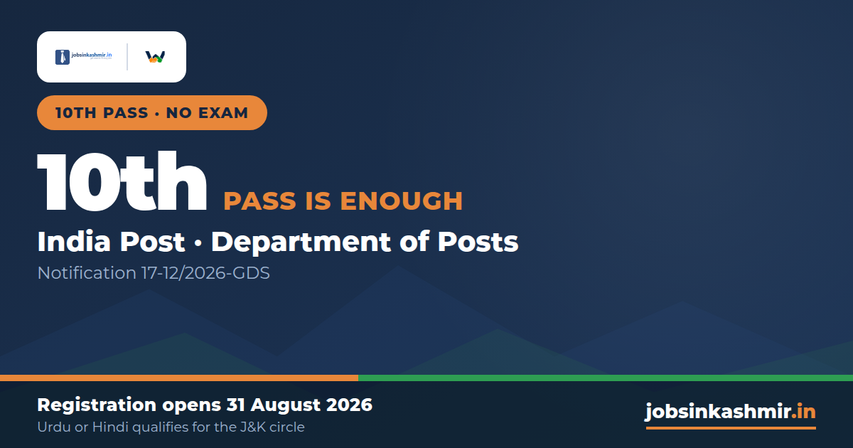 India Post Gramin Dak Sevak - 10th Pass, No Exam, Registration Opens 31 August (Notification 17-12/2026-GDS)
