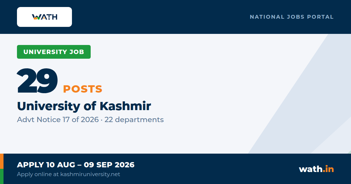 University of Kashmir Recruitment 2026 - 29 Assistant Professor Posts | University of Kashmir