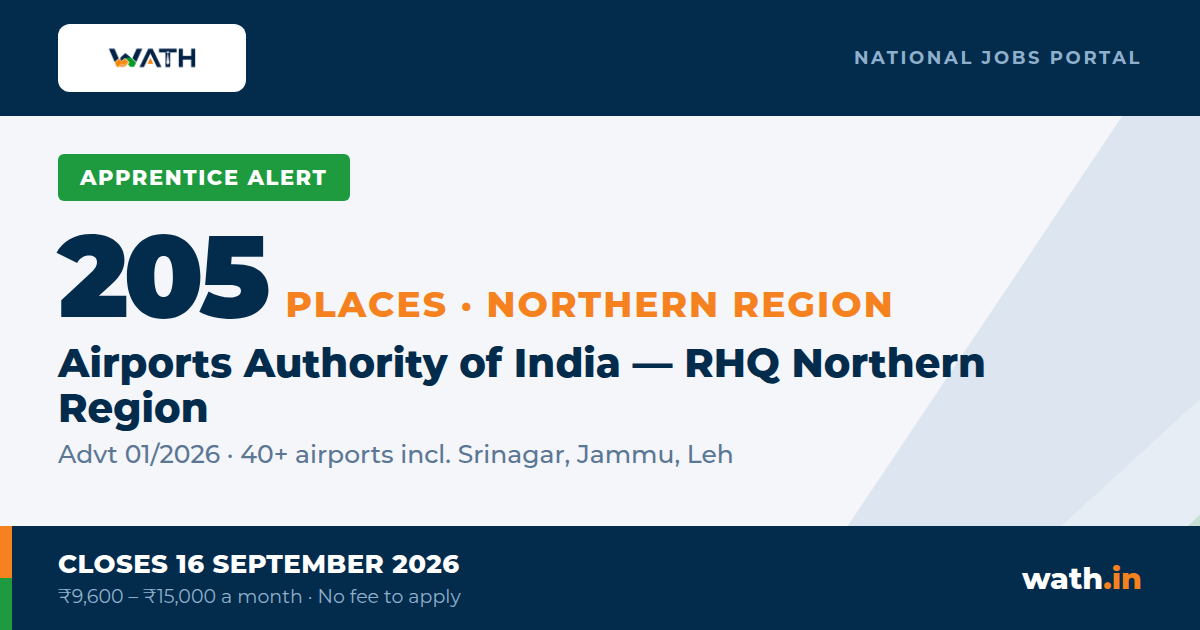 Apprenticeship Training 2026-27 at Northern Region Airports - 205 Places | Airports Authority of India