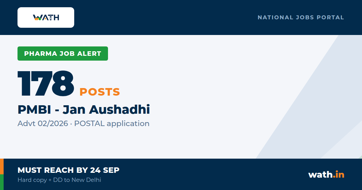 PMBI Jan Aushadhi - 178 Posts, But You Must Post a Hard Copy to Delhi by 24 September
