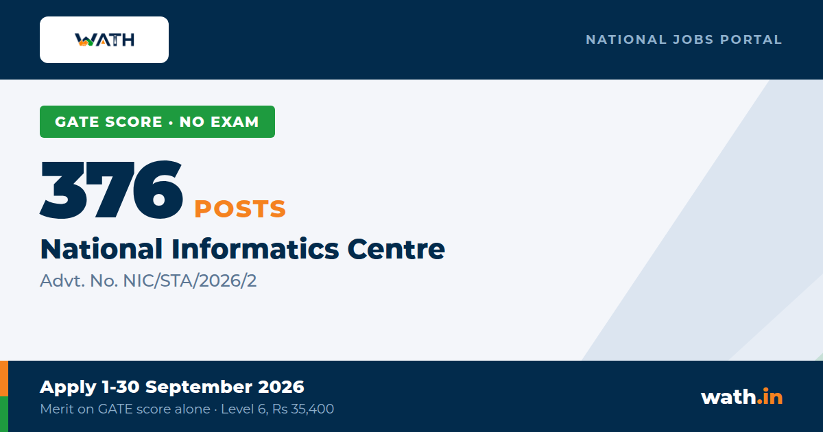 376 Scientific/Technical Assistant-A Posts, Merit on GATE Score Only | National Informatics Centre